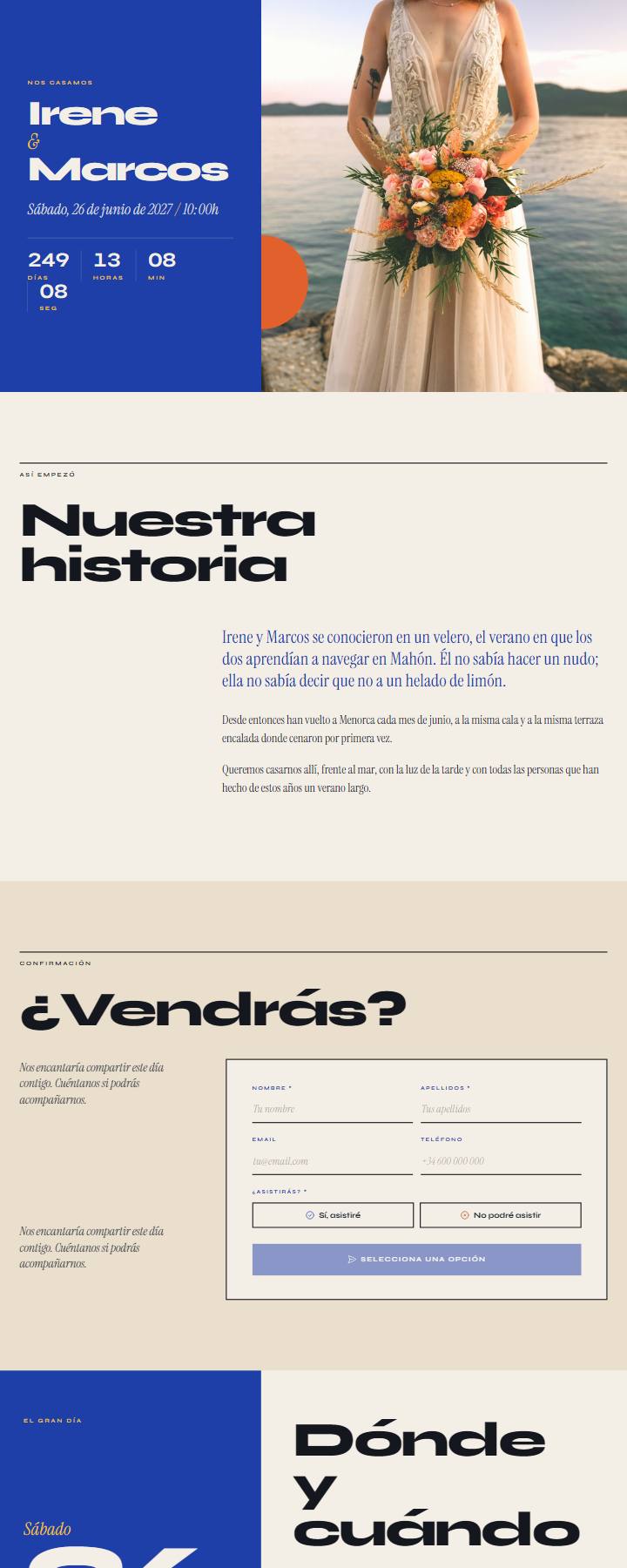 Vista de la web de Irene & Marcos