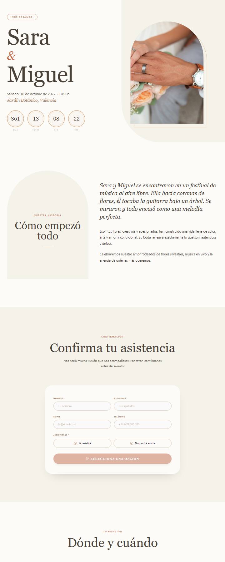 Vista de la web de Sara & Miguel